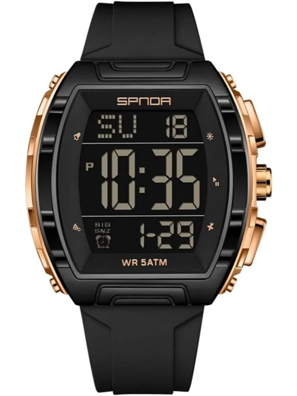 Mens Black Gold Analog Quartz Tonneau Shape Dual Waterproof Digital Luxury Watch
